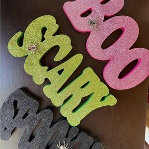 Glittery Halloween Party Sign Set - Pink, Green, Black